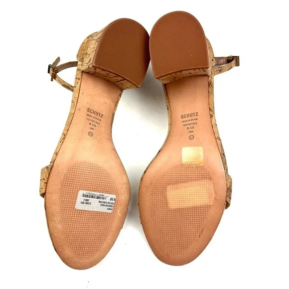 New Schutz Chimes Ankle Strap Block Heel Cork Sandals size 8.5 - Picture 7 of 8